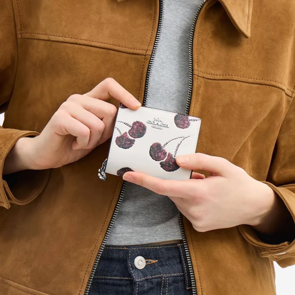 Coach Cream and Cherry Print Snap Wallet - Picture 3 of 4